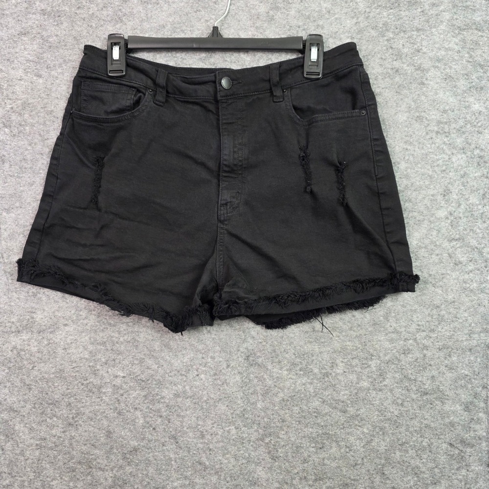 Angel Kiss Black Distressed Denim Shorts High Rise Frayed Hem 15/32